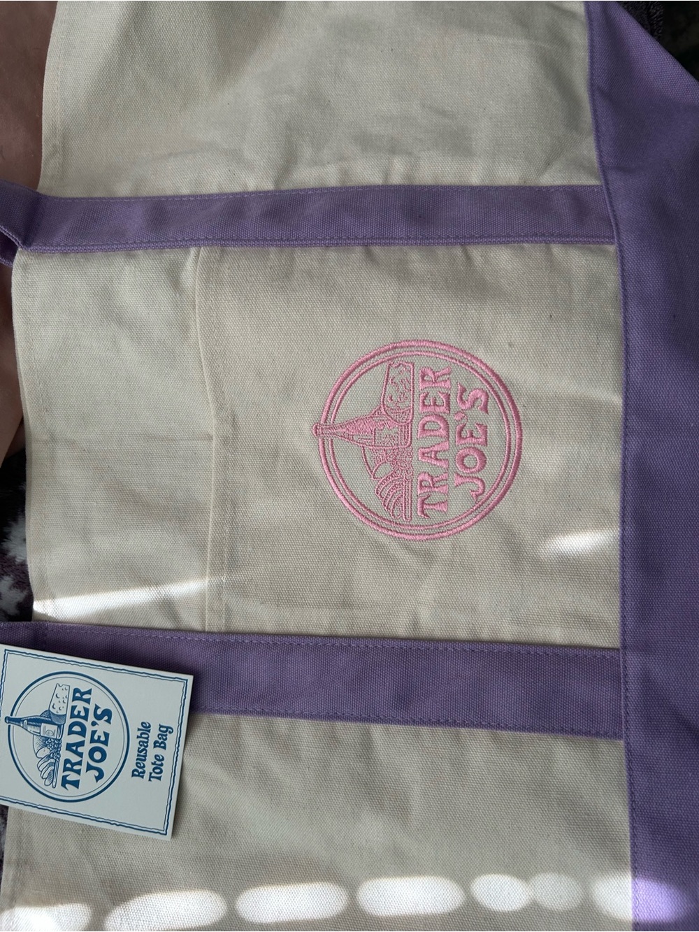 Trader Joe's large Canvas Tote Bag in Lavender and Cream